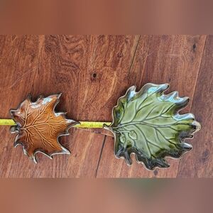 Ceramic Leaf Serving Dishes - Green and Brown